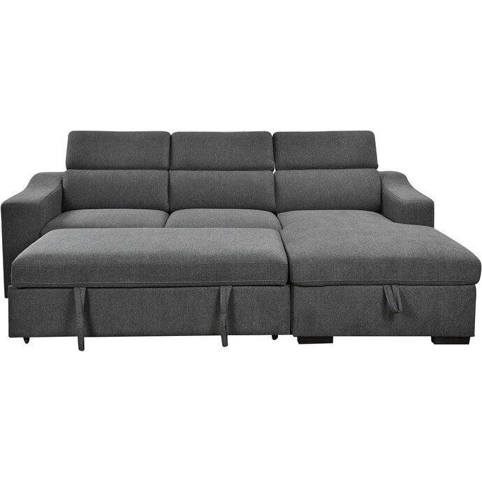 Divano sezionale convertibile Roomfitters 103 con chaise longue contenitore, poggiatesta regolabili, divano angolare letto a L, grigio scuro