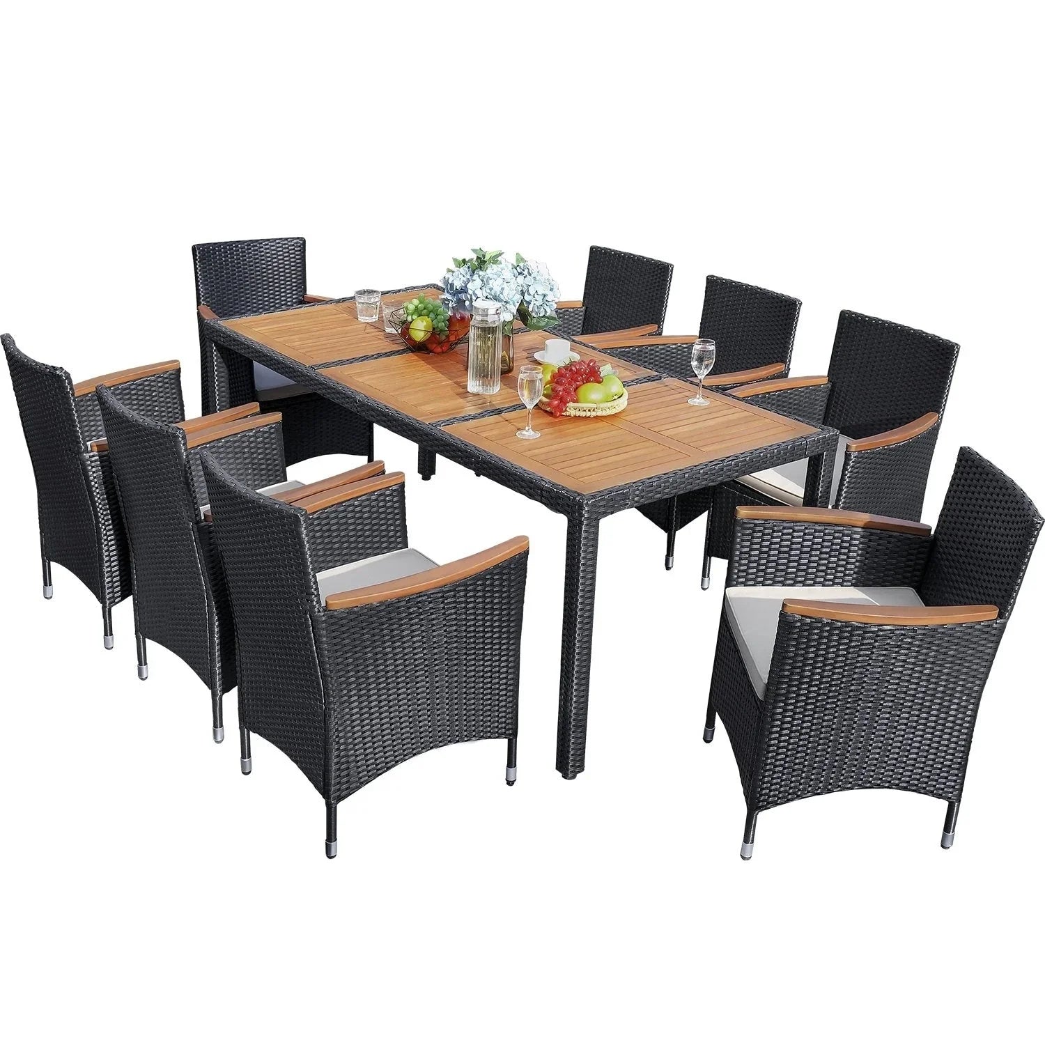 Set da pranzo per esterni Lacoo in polyrattan e legno di acacia