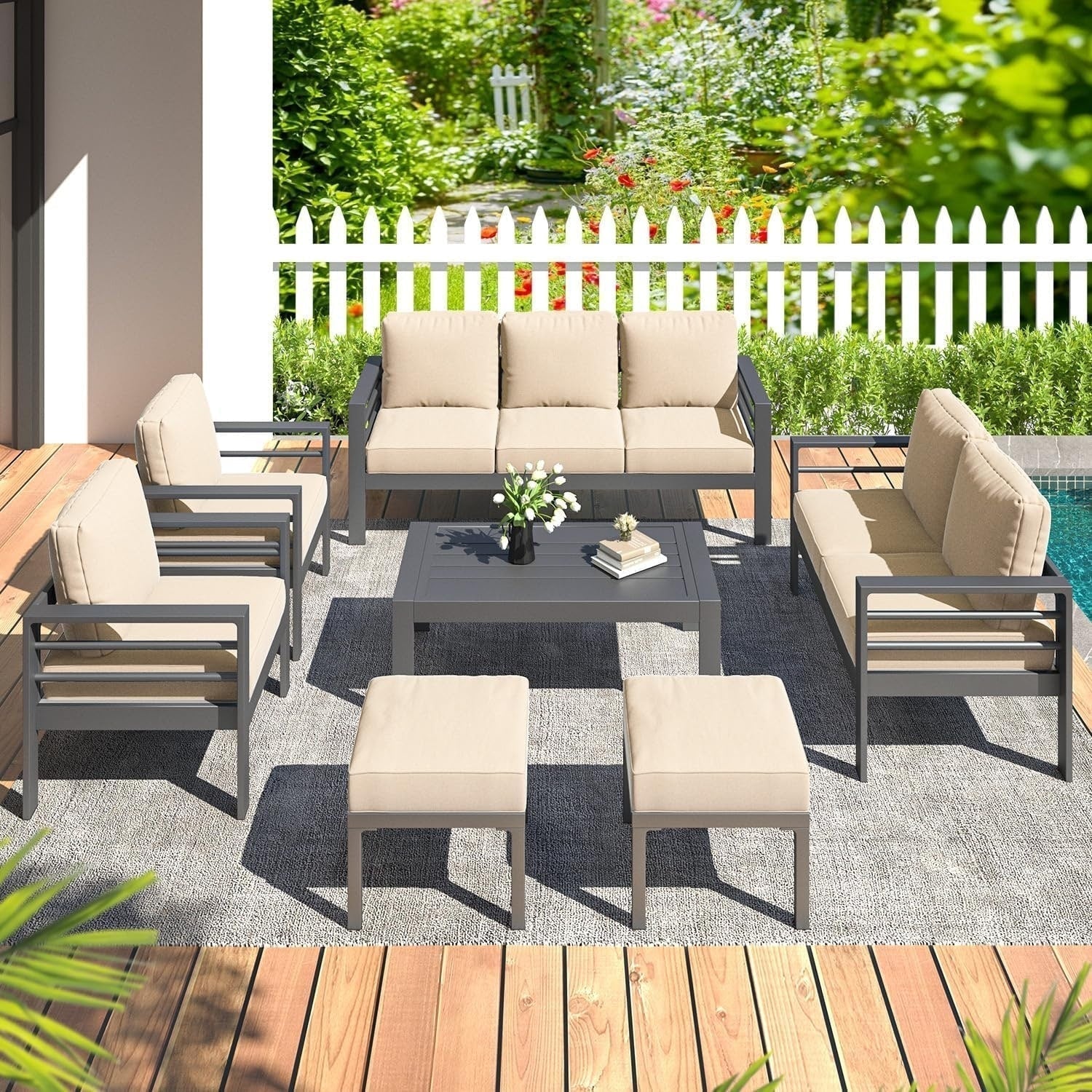 AECOJOY Set di mobili da giardino a 7 pezzi in alluminio Set da conversazione per esterni