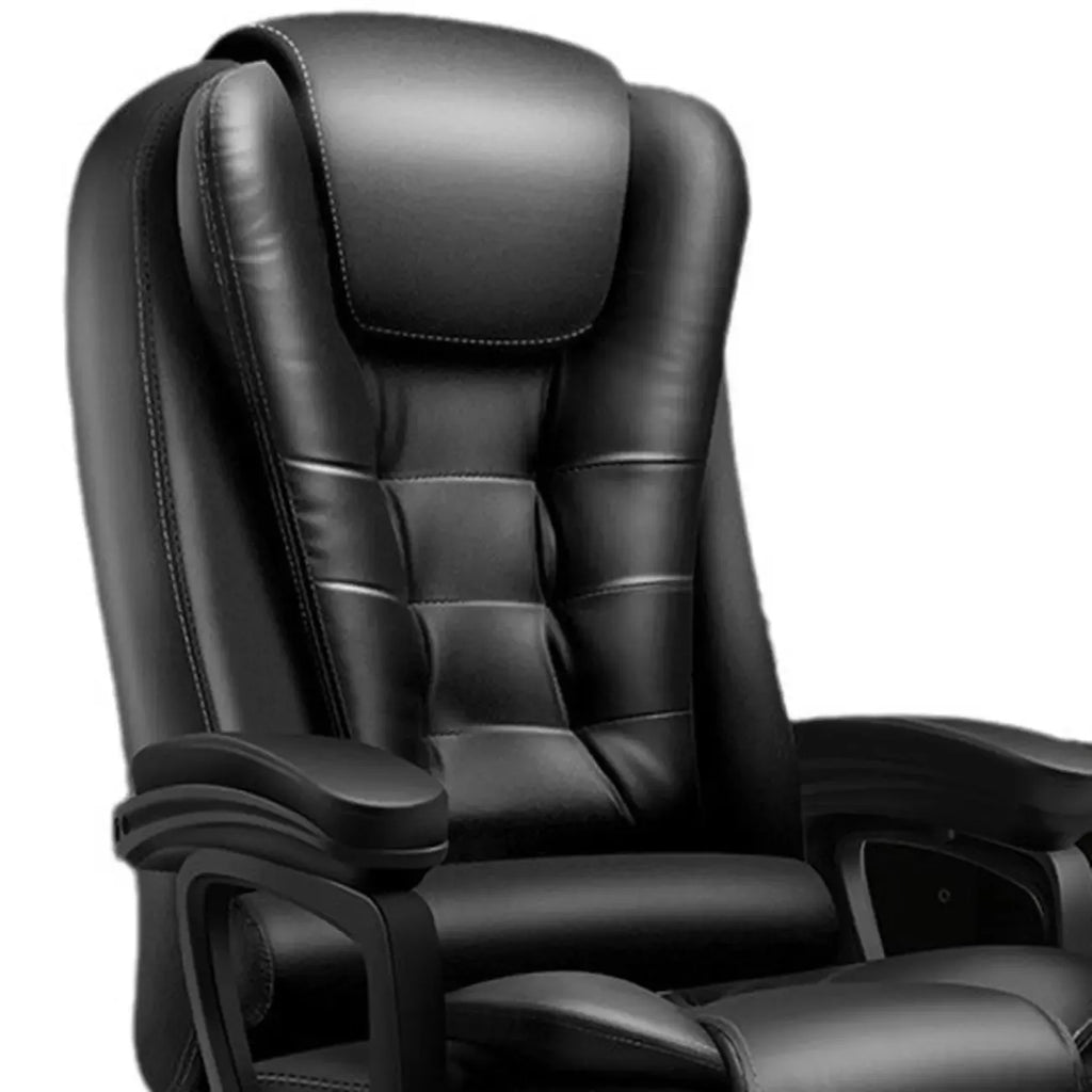 Sedia da ufficio girevole ergonomica in pelle nera con poggiapiedi
