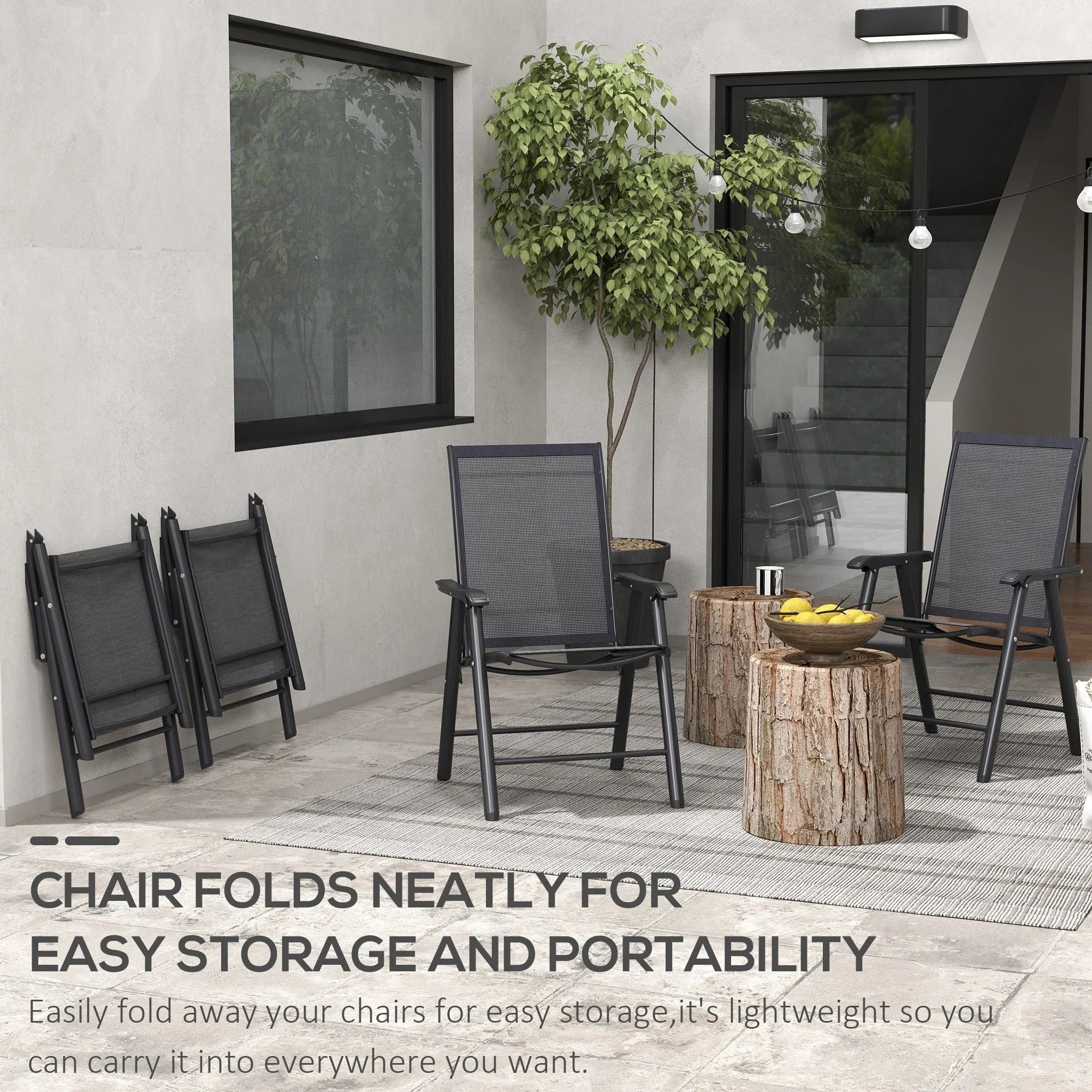 Set di 4 sedie pieghevoli Outsunny per patio, dal design semplice ed elegante, comode per terrazza, giardino, cortile e viaggio