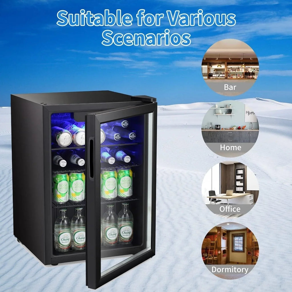 Mini Frigo-Cantinetta per bevande da 100 lattine, Frigo portatile, Porta in vetro frontale trasparente, Piccolo refrigeratore per bevande con touch screen - 2.6 Cu. Ft.