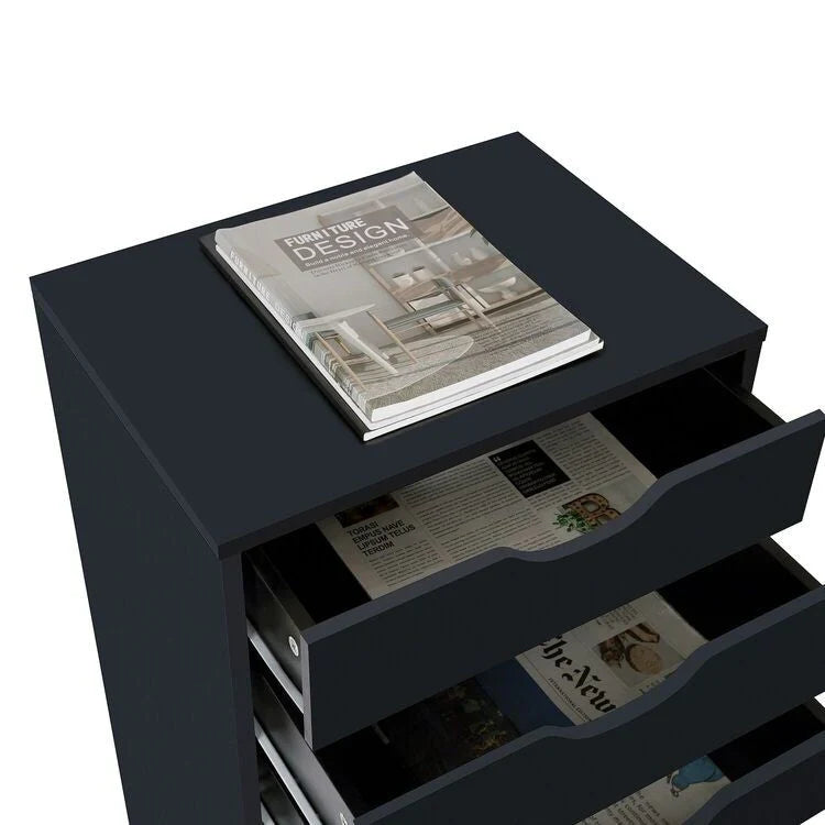 Cassettiera stretta in legno a 9 cassetti con guide scorrevoli e ripiano superiore