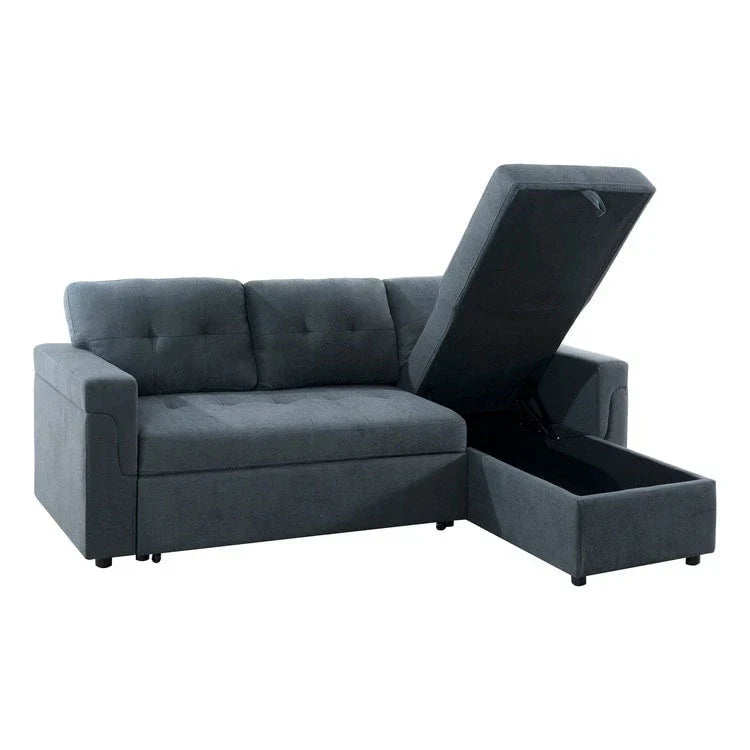 Divano componibile convertibile reversibile con letto estraibile, chaise longue con contenitore nascosto e gambe durevoli