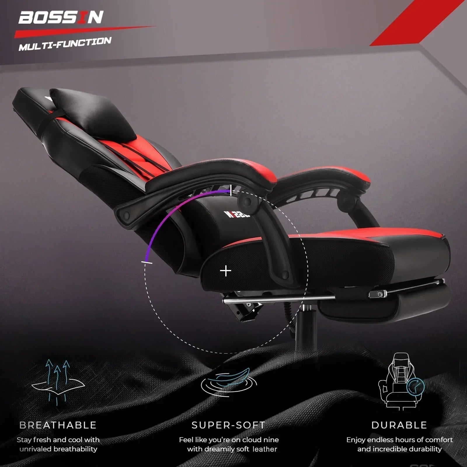 Sedia da gaming BOSSIN Racing Style, sedia da gamer per persone robuste fino a 136 kg, sedia da computer con schienale alto