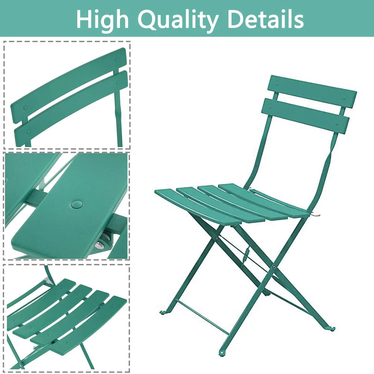 Set bistro pieghevole in metallo da 3 pezzi, set conversazione resistente alle intemperie per esterni/interni, per patio, cortile, giardino