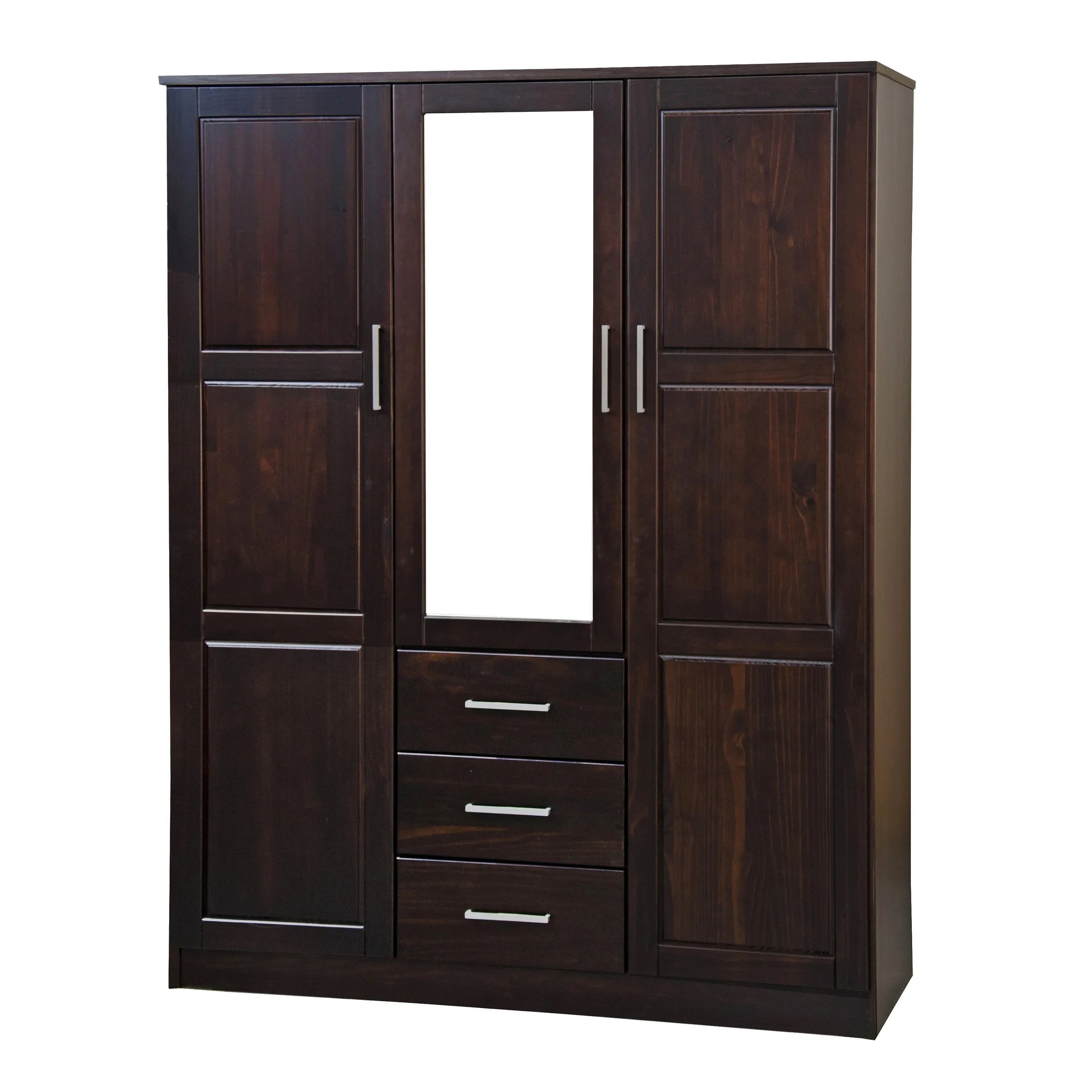 Palace Imports Armadio a 3 ante Cosmo 100% legno massello con ante in legno massello o a specchio