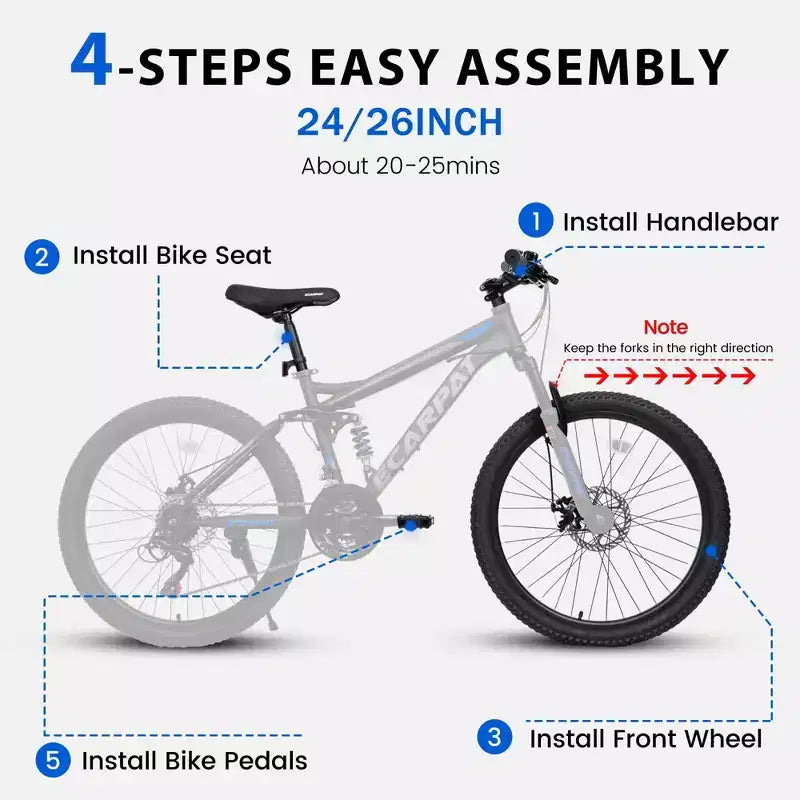 Mountain bike Okak 26" con freni a disco, bici per adulti a 21 velocità con telaio durevole e doppia sospensione posteriore, bicicletta per ciclismo urbano