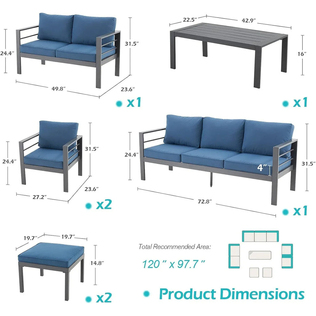 AECOJOY Set di mobili da giardino a 7 pezzi in alluminio Set da conversazione per esterni