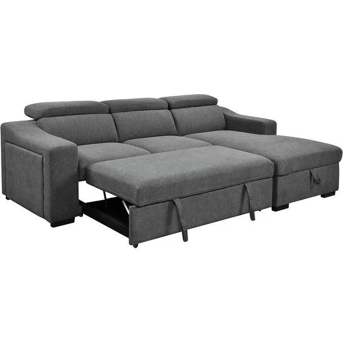 Divano sezionale convertibile Roomfitters 103 con chaise longue contenitore, poggiatesta regolabili, divano angolare letto a L, grigio scuro