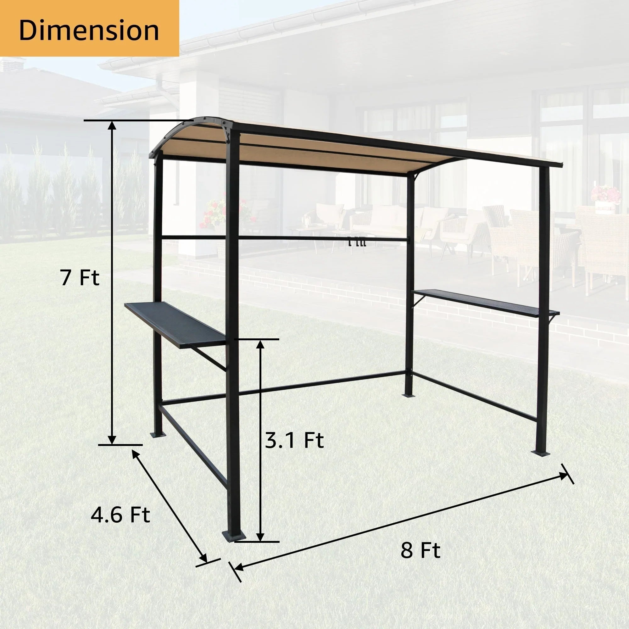 Gazebo da esterno con struttura in acciaio 1,5 x 2,4 m con tettoia per barbecue