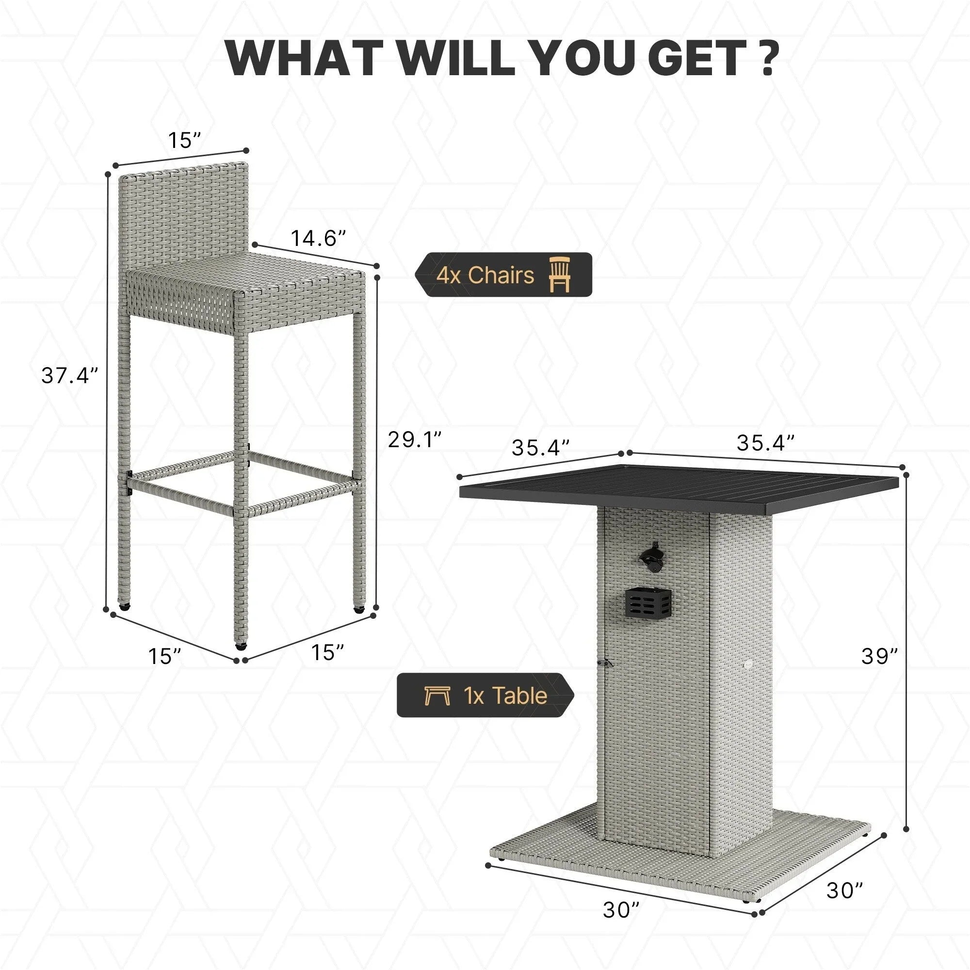Moasis Set di Mobili da Esterno con Bar in Vimini 5 Pezzi - 5 PZ