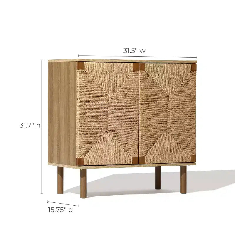 Mid-Century Modern Rope 2-Door Cabinet – Natural Wood, Hydraulic Doors & Wood Legs