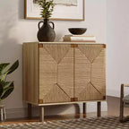 Mid-Century Modern Rope 2-Door Cabinet – Natural Wood, Hydraulic Doors & Wood Legs