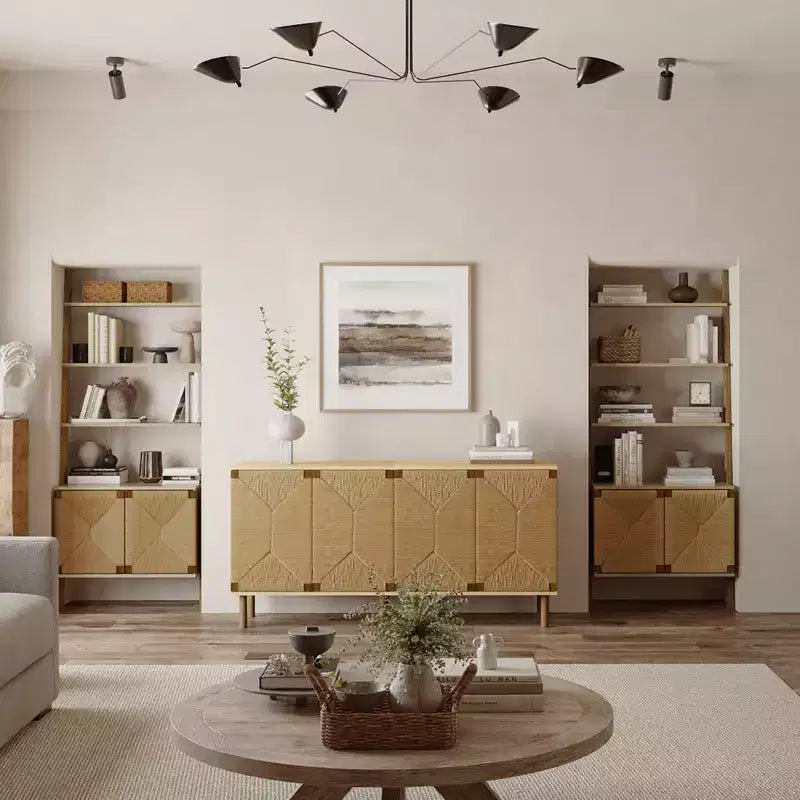 Mid-Century Modern Rope 2-Door Cabinet – Natural Wood, Hydraulic Doors & Wood Legs