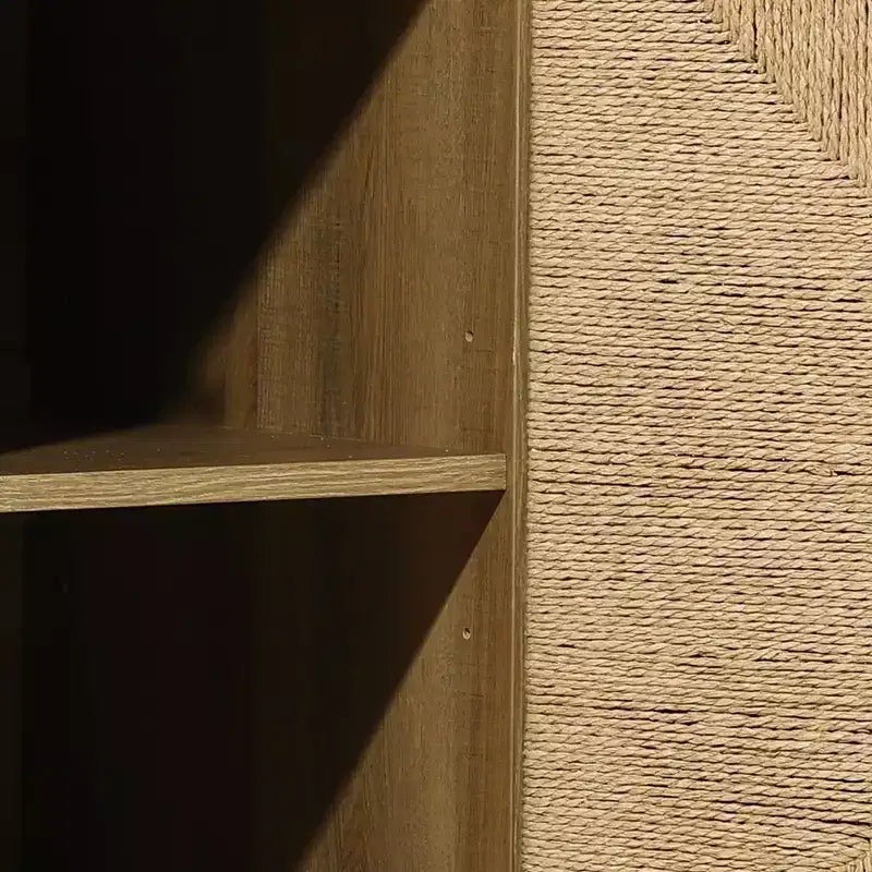 Mid-Century Modern Rope 2-Door Cabinet – Natural Wood, Hydraulic Doors & Wood Legs