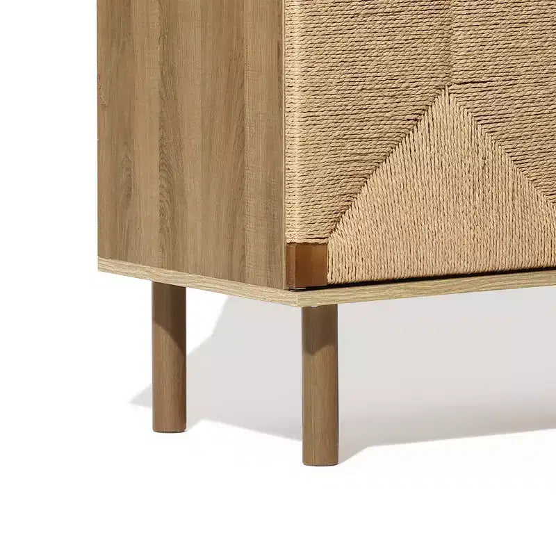 Mid-Century Modern Rope 2-Door Cabinet – Natural Wood, Hydraulic Doors & Wood Legs