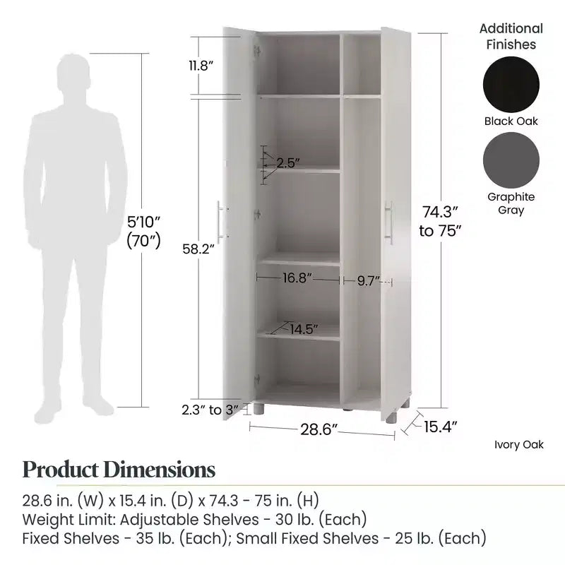 Tall Asymmetrical Storage Cabinet – 7 Compartments, Adjustable Shelves, Modern
