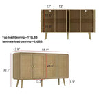 Boho Storage Cabinet with Rattan Woven Doors & Gold Handles – 4 Doors, Multi-Room