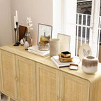 Boho Storage Cabinet with Rattan Woven Doors & Gold Handles – 4 Doors, Multi-Room