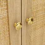 Boho Storage Cabinet with Rattan Woven Doors & Gold Handles – 4 Doors, Multi-Room