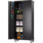 72" Tall Garage Storage Cabinet with Pegboard, Lock & Wheels – Heavy-Duty Steel