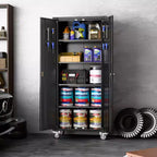 72" Tall Garage Storage Cabinet with Pegboard, Lock & Wheels – Heavy-Duty Steel
