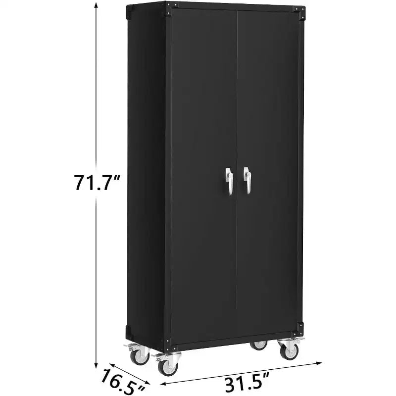 72" Tall Garage Storage Cabinet with Pegboard, Lock & Wheels – Heavy-Duty Steel