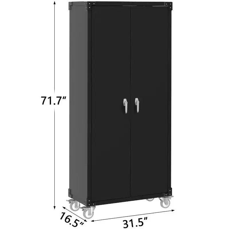 72" Tall Garage Storage Cabinet with Pegboard, Lock & Wheels – Heavy-Duty Steel