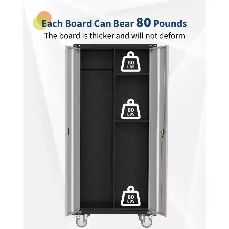 72" Tall Garage Storage Cabinet with Pegboard, Lock & Wheels – Heavy-Duty Steel