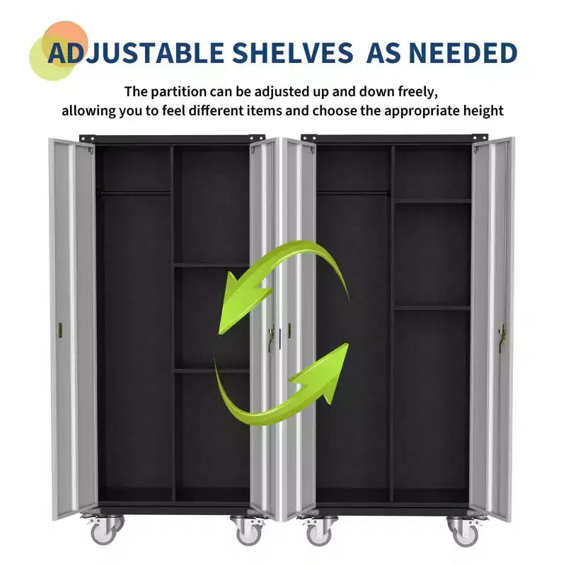 72" Tall Garage Storage Cabinet with Pegboard, Lock & Wheels – Heavy-Duty Steel
