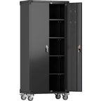 72" Tall Garage Storage Cabinet with Pegboard, Lock & Wheels – Heavy-Duty Steel