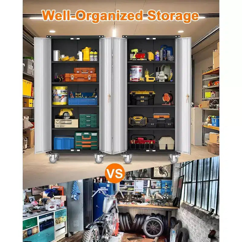 72" Tall Garage Storage Cabinet with Pegboard, Lock & Wheels – Heavy-Duty Steel