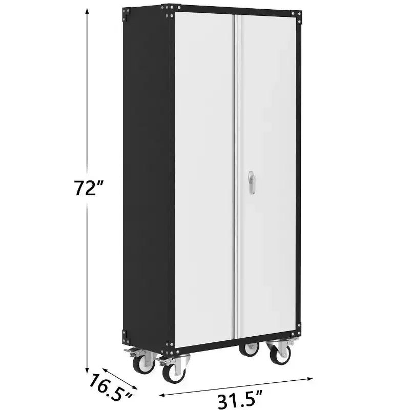72" Tall Garage Storage Cabinet with Pegboard, Lock & Wheels – Heavy-Duty Steel