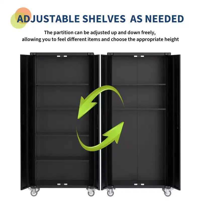 72" Tall Garage Storage Cabinet with Pegboard, Lock & Wheels – Heavy-Duty Steel