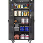 72" Tall Garage Storage Cabinet with Pegboard, Lock & Wheels – Heavy-Duty Steel