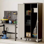 72" Tall Garage Storage Cabinet with Pegboard, Lock & Wheels – Heavy-Duty Steel