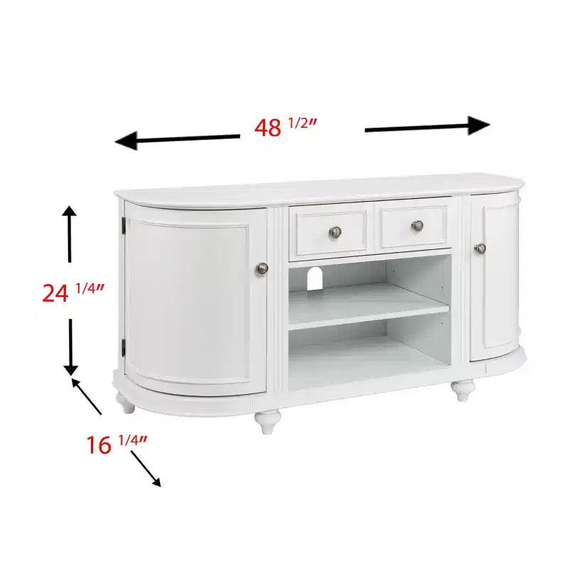 48" White TV Console with Cabinet Doors & Open Media Shelves – Traditional Style
