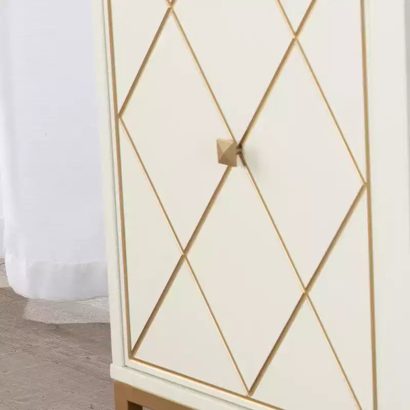 58" Modern Farmhouse Media Console – Off-White, Rattan Accents & 2 Drawers