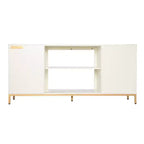 58" Modern Farmhouse Media Console – Off-White, Rattan Accents & 2 Drawers