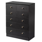 6-Drawer Vertical Dresser – Black Particle Board, Gold Handles, Wall Mount
