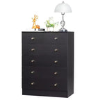 6-Drawer Vertical Dresser – Black Particle Board, Gold Handles, Wall Mount