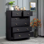 6-Drawer Vertical Dresser – Black Particle Board, Gold Handles, Wall Mount