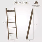 5-Tier Bamboo Blanket Ladder with 4 Removable Hooks – Farmhouse Style