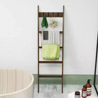 5-Tier Bamboo Blanket Ladder with 4 Removable Hooks – Farmhouse Style