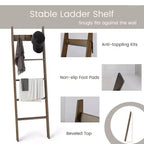 5-Tier Bamboo Blanket Ladder with 4 Removable Hooks – Farmhouse Style