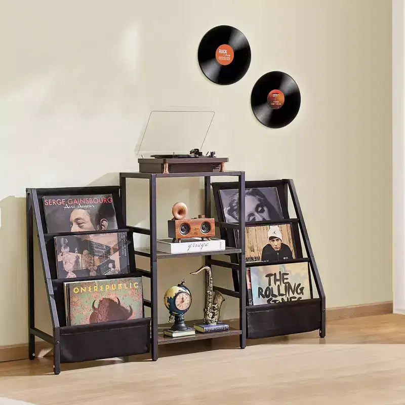 3-Tier Metal Vinyl Record Stand – Holds 280 Albums, Vintage Brown & Steel