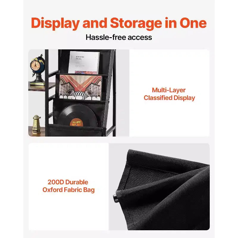 3-Tier Metal Vinyl Record Stand – Holds 280 Albums, Vintage Brown & Steel