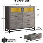 6-Drawer Dresser with RGB Lights & USB Charging Station – 2-Door Storage Cabinet