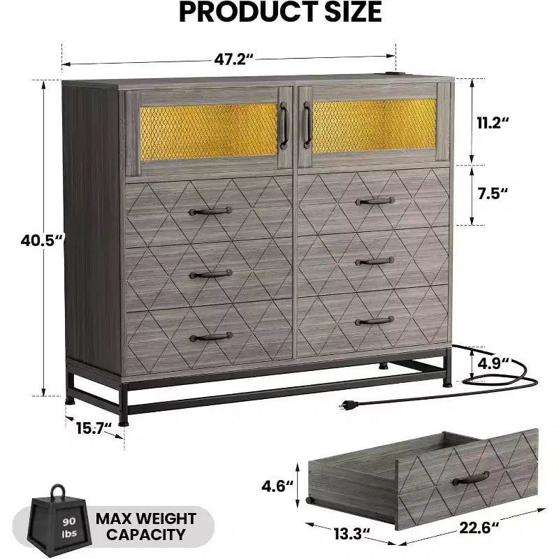 6-Drawer Dresser with RGB Lights & USB Charging Station – 2-Door Storage Cabinet
